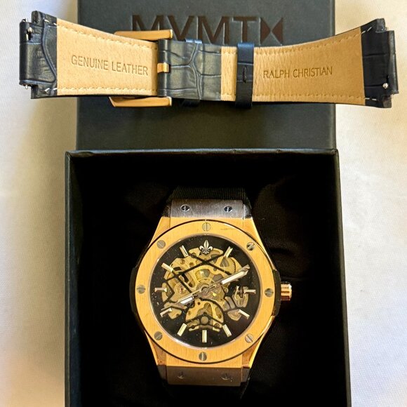 Ralph Christian Luxury Automatic Skeleton Gold/Black Tone Silicone Strap Watch. - Picture 2 of 8